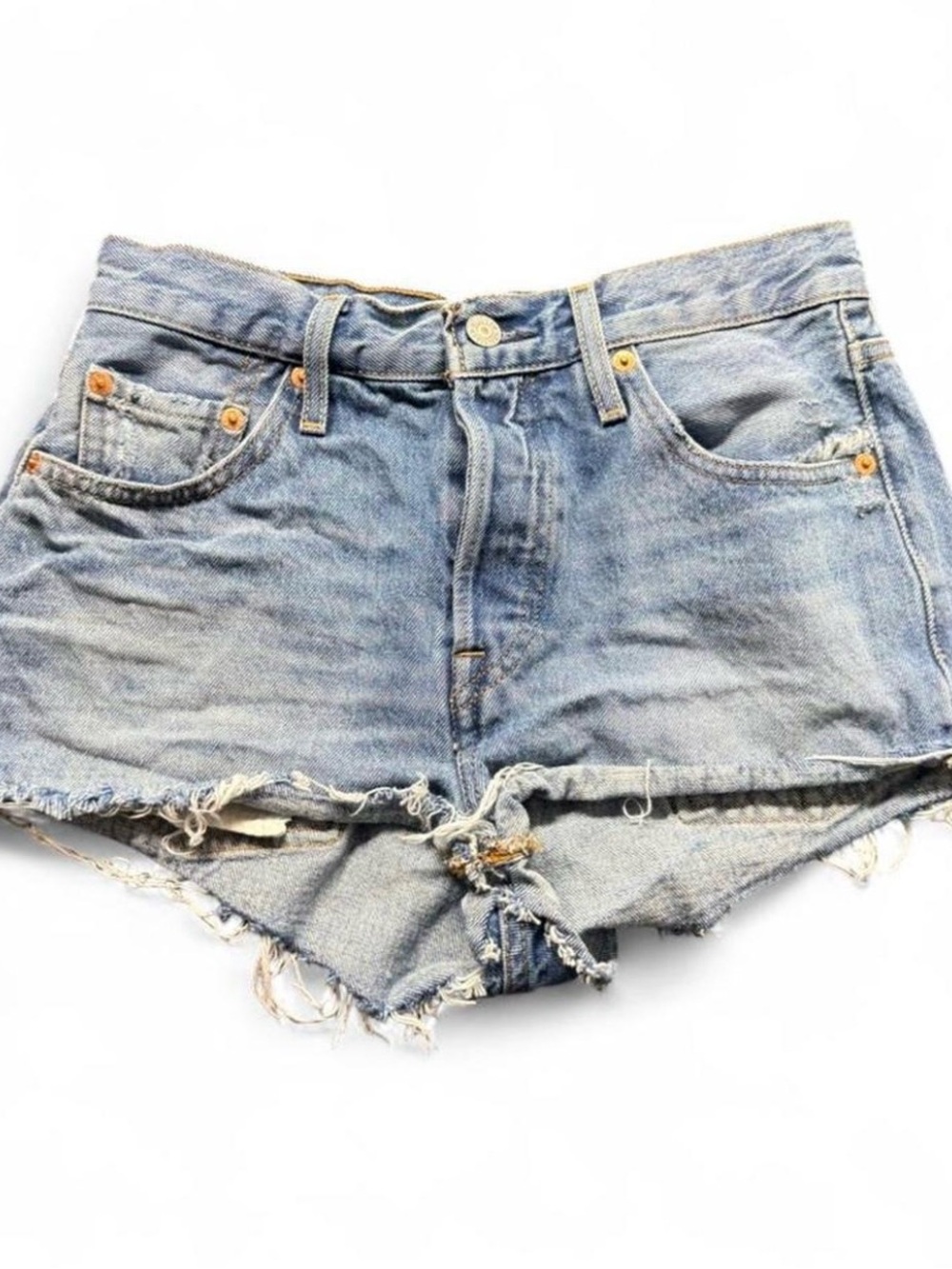 Levi's Blue Distressed High Waist Denim Shorts- 501s